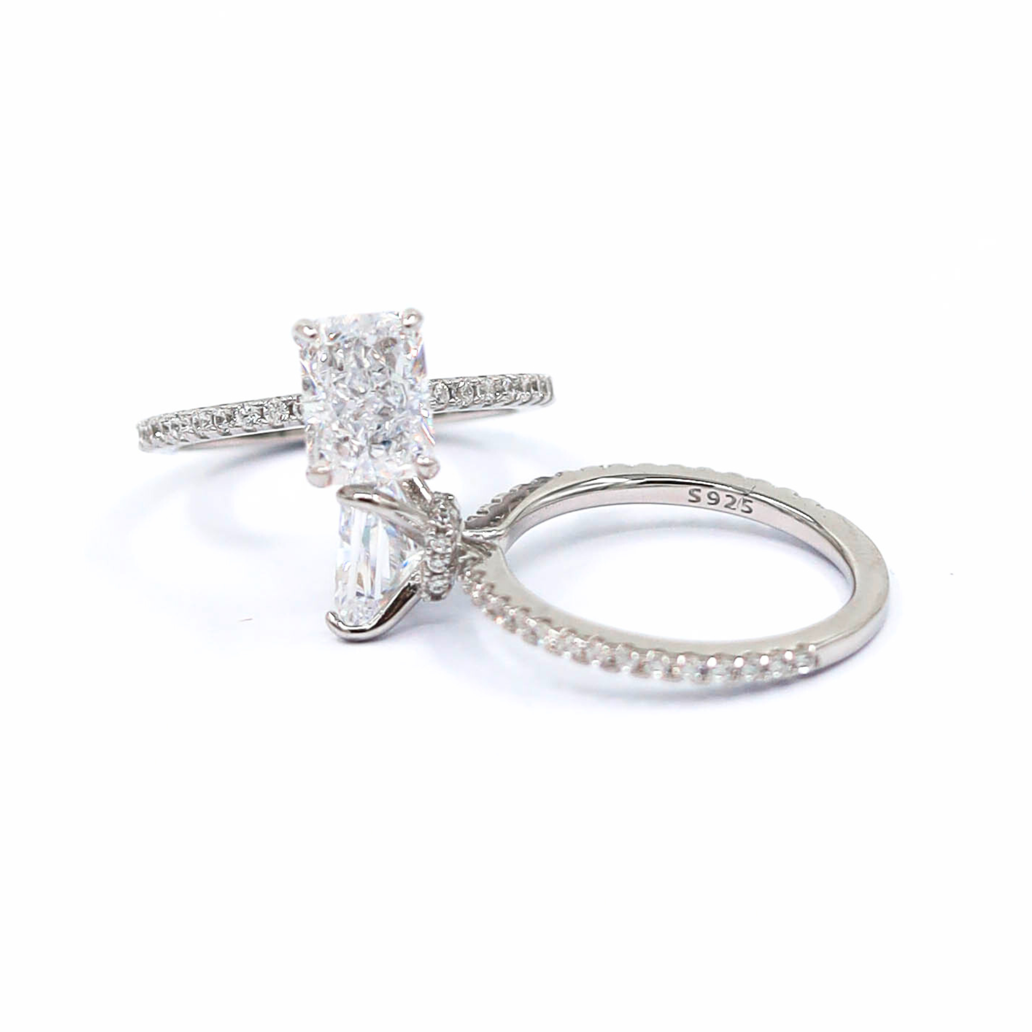 Rectangular Cut ring in sterling silver, rhodium plated, showcased on a white background