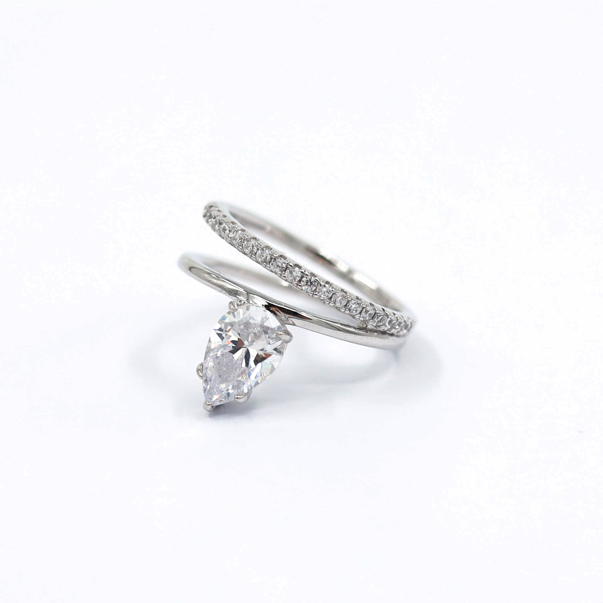 Water Drop Ring in Silver, showcased on a white background